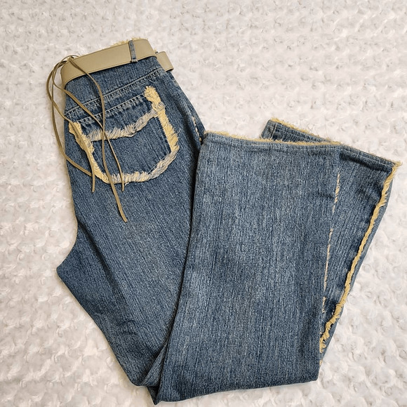 Just Bleu VTG Y2K Fringe Faux Leather Detail Bootcut Denim Jeans Size 10 (4628) - Picture 1 of 5